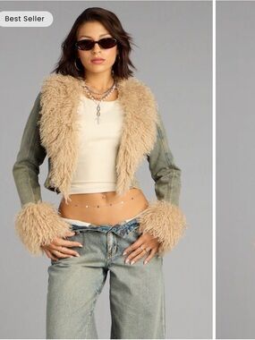 Faux Fur Crop Denim Jacket - Windsor